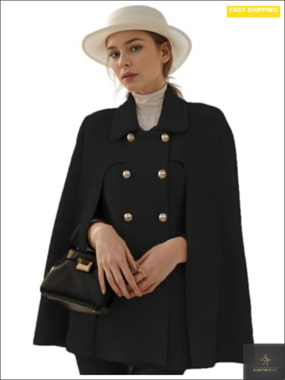 Elegant Double-Breast Slit Sleeve Flowy Wool Blend Cape Cloak Coat